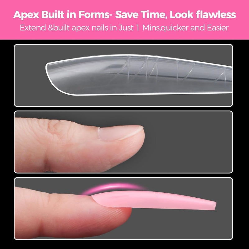 GlimightyX Flat Polygel Nail Forms Coffin, Straight Built-in Apex Dual Forms Molds Reusable,Pre-designed French Guildelines Polygel Tips for Nail Extension Salon Home DIY,14 sizes 140 Pcs - Image 4